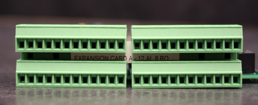 Expansion Card A Terminal Blocks Banner Image Expansion Card A terminal block connection - 12 analog inputs, 8 relay outputs.